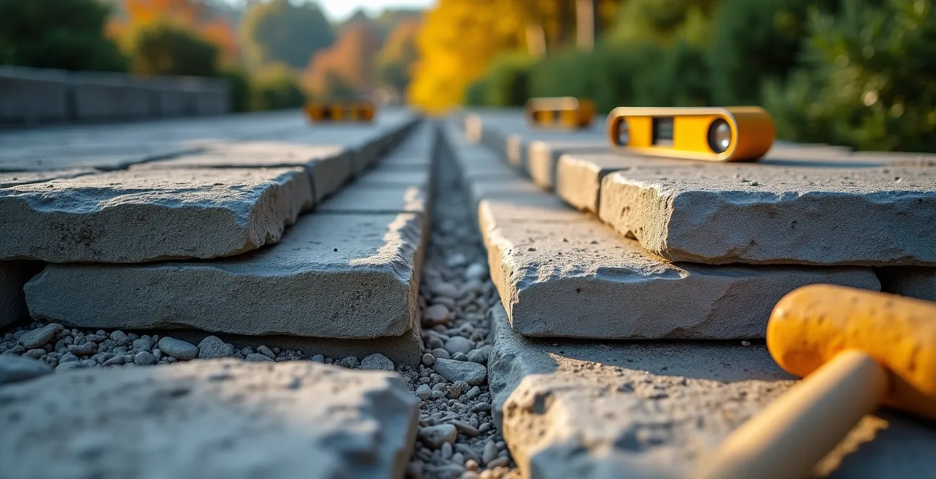 Comparaison visuelle entre blocs modulaires Permacon et pierres des champs pour muret de soutènement