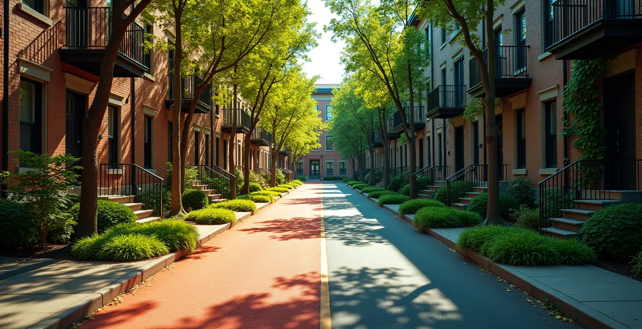 Vue thermique comparative montrant la différence de température entre asphalte et végétation