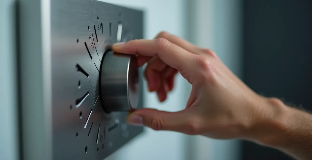 Main ajustant un contrôle mural d'échangeur d'air avec hygrostat dans une maison