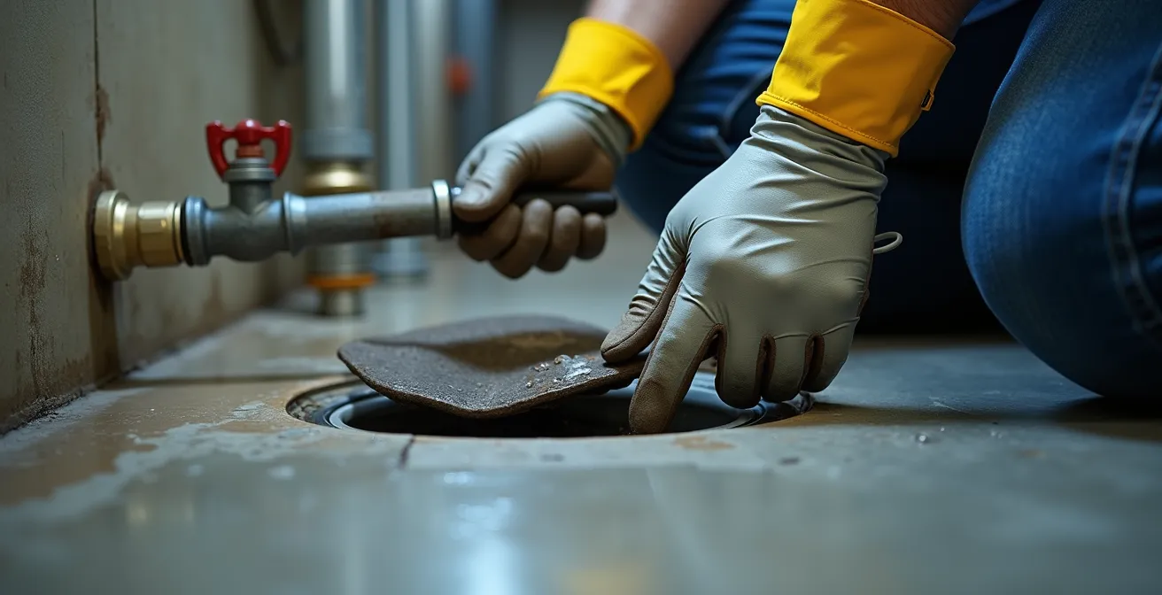 Travailleur avec équipement de protection nettoyant un clapet anti-retour