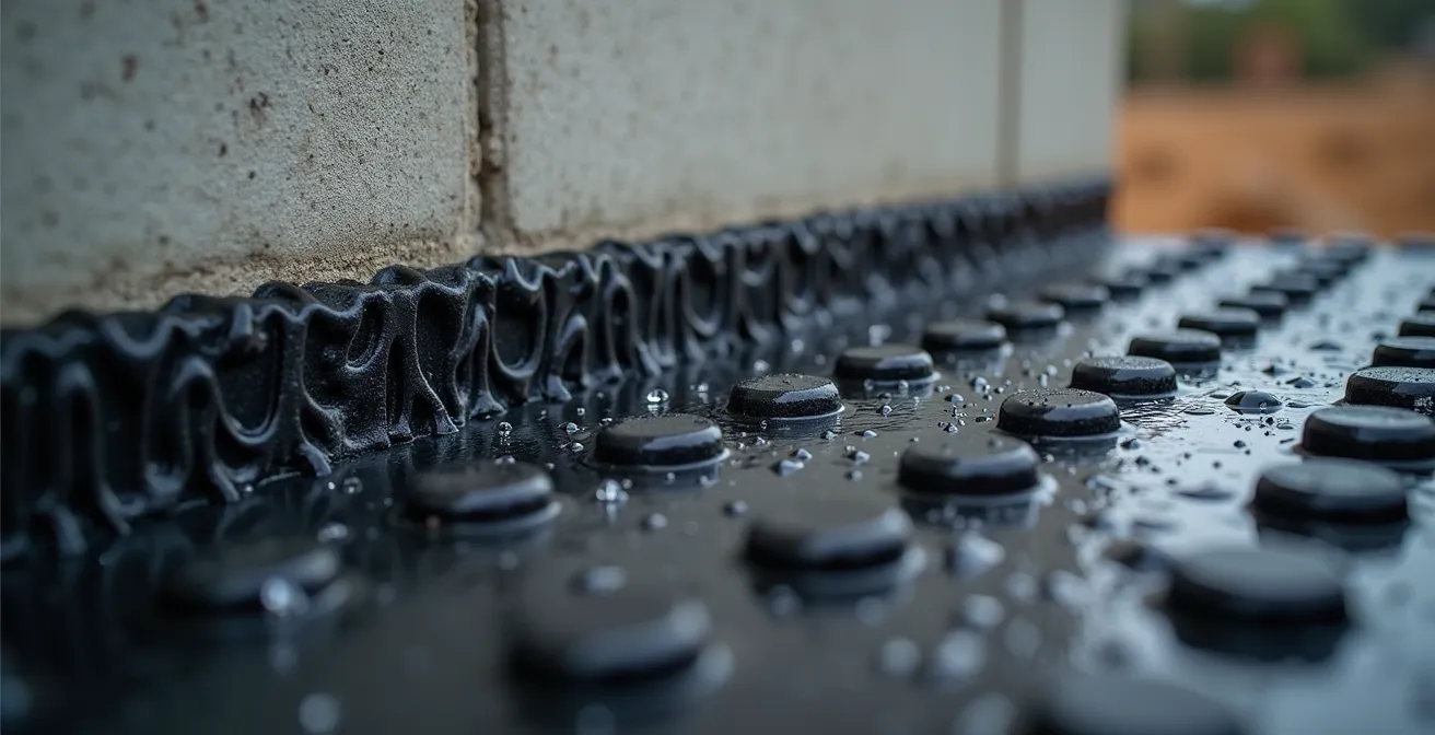 Installation de membrane Delta alvéolaire sur une fondation de béton