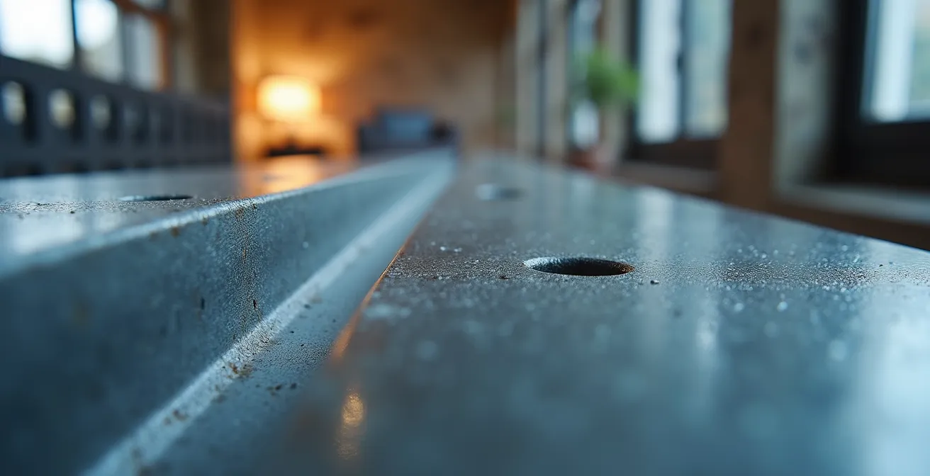 Gros plan sur texture de poutre d'acier avec revêtement intumescent transparent