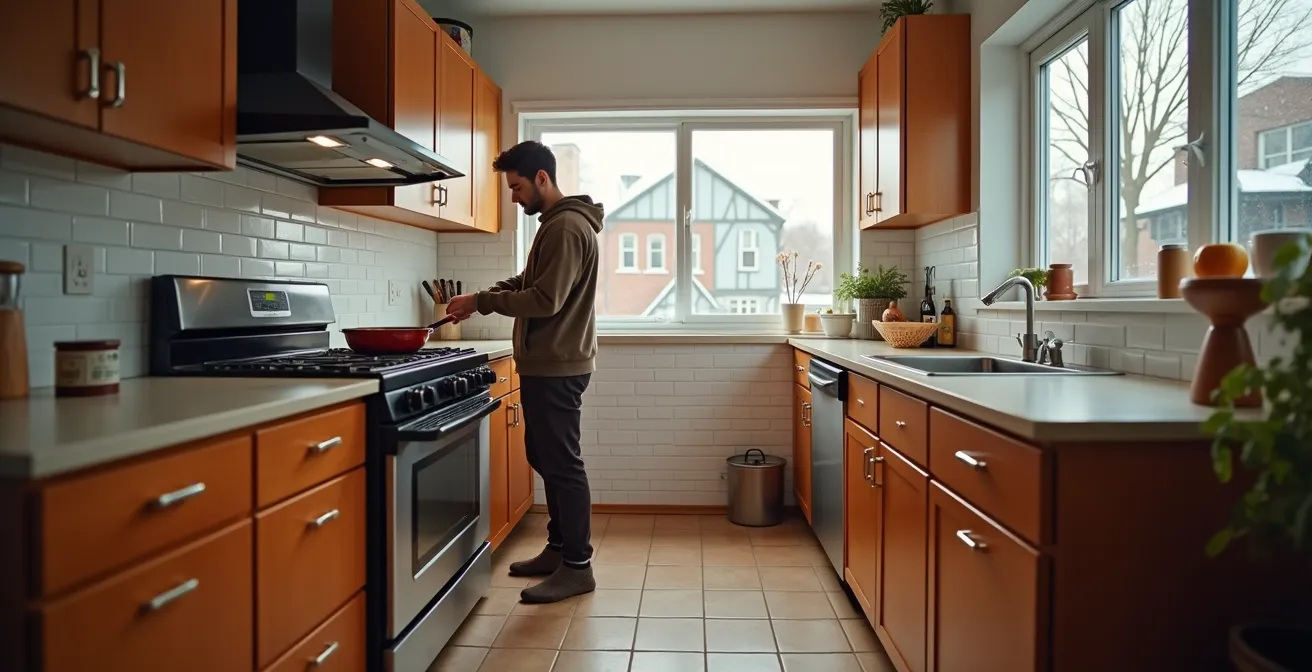 Système de ventilation intégré dans une cuisine moderne avec plancher chauffant